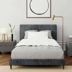 Flash Sale 🔔 Queen Hillsdale Furniture Blakely Upholstered Platform Bed With 2 Dual USB Ports 😀 -Beds Shop detail2HL5452