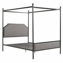 Cheapest ✨ Queen Weston Home Metal Canopy Platform Bed With Upholstered Headboard And Footboard ✨ -Beds Shop detail2HME3672