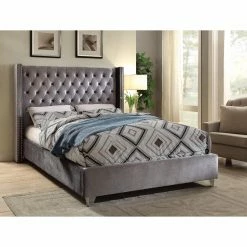 Coupon 😍 King Meridian Furniture Inc Aiden Velvet Platform Bed ⌛ -Beds Shop detail2MERI458