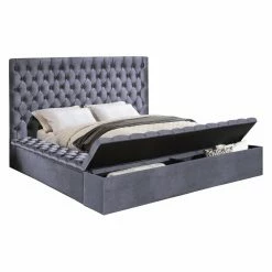 Promo 🛒 King Meridian Furniture Inc Bliss Velvet Platform Storage Bed 🎉 -Beds Shop detail2MERI459