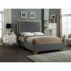 Cheapest 💯 King Meridian Furniture Inc Lana Tufted Low Profile Bed 🎉 -Beds Shop detail2MERI596