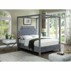 Brand new 🌟 King Meridian Furniture Inc Rowan Tufted Canopy Bed With Nailhead Trim ⌛ -Beds Shop detail2MERI598