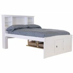 Best deal 🥰 Full/Double OS Home And Office Furniture Solid Pine Full Sized Captains Bookcase Bed With 6 Spacious Under Bed Drawers In Casual White 🛒 -Beds Shop detail2OLP328