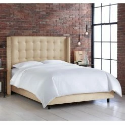 Discount 🥰 Skyline Furniture California King Skyline Nail Button Wingback Premier Upholstered Panel Bed ❤️ -Beds Shop detail2SKY1494