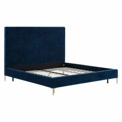 Deals ✔️ King TOV Furniture Delilah Navy Textured Velvet Low Profile Bed ⭐ -Beds Shop detail2TOVF347