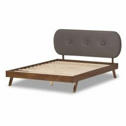 Deals ⭐ King Baxton Studio Penelope Mid-Century Modern Solid Walnut Fabric Upholstered Platform Bed 🧨 -Beds Shop detail2WSI3240