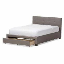 Cheap 👍 King Baxton Studio Brandy Modern And Contemporary Grey Fabric Upholstered Platform Bed With Storage Drawer 🎉 -Beds Shop detail2WSI3242