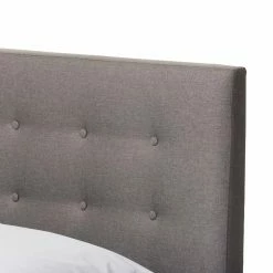 Budget 🔔 Baxton Studio Alinia Gray Fabric Upholstered Walnut Queen Size Platform Bed 👍 -Beds Shop detail2WSI3522