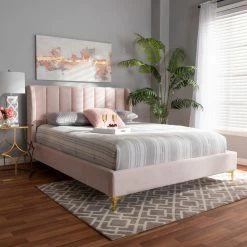 Deals 🤩 Queen Baxton Studio Saverio Velvet Upholstered Platform Bed 👏 -Beds Shop detail2WSI4589