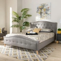 Best deal 🎁 King Baxton Studio Felisa Tufted And Upholstered Platform Bed 🧨 -Beds Shop detail2WSI4591