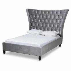 Outlet ✔️ King Baxton Studio Viola Velvet Upholstered And Tufted Platform Bed With Wingback Headboard 🧨 -Beds Shop detail2WSI4593