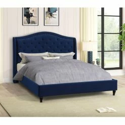 Wholesale ✔️ Best Master Furniture Franklin Velvet Tufted Wingback Platform Bed - California King - Blue 😍 -Beds Shop detail3FIRR317