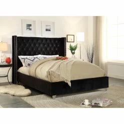Coupon 😍 King Meridian Furniture Inc Aiden Velvet Platform Bed ⌛ -Beds Shop detail3MERI458