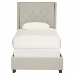 Promo 🥰 Queen Safavieh Winslet Wingback Upholstered Platform Bed 👍 -Beds Shop detail3SAV4702