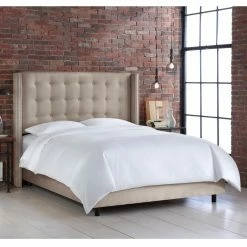 Discount 🥰 Skyline Furniture California King Skyline Nail Button Wingback Premier Upholstered Panel Bed ❤️ -Beds Shop detail3SKY1494