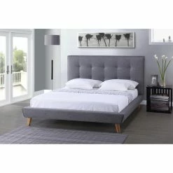 Wholesale ✔️ King HN Home Shu Mid-Century Modern Fabric Upholstered Platform Bed 😉 -Beds Shop detail3WSI2760