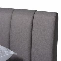 New ✨ King Baxton Studio Brita Walnut Wood Bed With Upholstered Headboard 😍 -Beds Shop detail3WSI4608