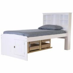 Top 10 🔥 OS Home And Office Furniture Solid Pine Twin Captains Bookcase Bed With 6 Spacious Under Bed Drawers In Casual White 👍 -Beds Shop detail4OLP323