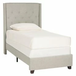 Promo 🥰 Queen Safavieh Winslet Wingback Upholstered Platform Bed 👍 -Beds Shop detail4SAV4702