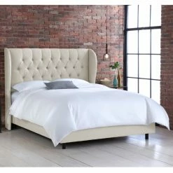 Best Pirce 🤩 Skyline Furniture California King Tufted Wingback Linen Upholstered Bed 🤩 -Beds Shop detail4SKY1395