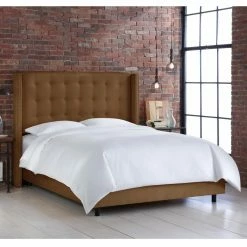 Discount 🥰 Skyline Furniture California King Skyline Nail Button Wingback Premier Upholstered Panel Bed ❤️ -Beds Shop detail4SKY1494