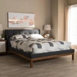 Cheap 👏 Queen Baxton Studio Louvain Upholstered Platform Bed 🌟 -Beds Shop detail4WSI3845
