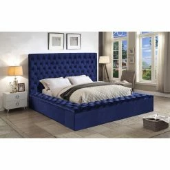 Promo 🛒 King Meridian Furniture Inc Bliss Velvet Platform Storage Bed 🎉 -Beds Shop detail5MERI459