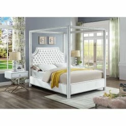 Brand new 🌟 King Meridian Furniture Inc Rowan Tufted Canopy Bed With Nailhead Trim ⌛ -Beds Shop detail5MERI598