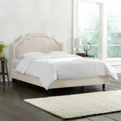 Hot Sale 👍 Skyline Furniture California King Notched Border Linen Upholstered Bed 🥰 -Beds Shop detail5SKY1387