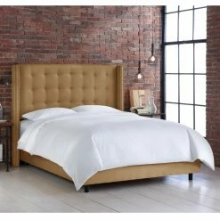 Discount 🥰 Skyline Furniture California King Skyline Nail Button Wingback Premier Upholstered Panel Bed ❤️ -Beds Shop detail5SKY1494