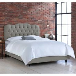 Deals 😍 California King Skyline Furniture Curved Tufted Linen Upholstered Low Profile Bed ✔️ -Beds Shop detail5SKY2008