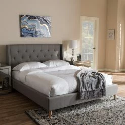 Best Pirce 🔔 King HN Home Craft Mid-Century Modern Platform Bed 🧨 -Beds Shop detail5WSI3217