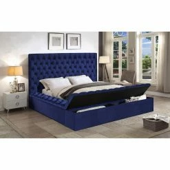 Promo 🛒 King Meridian Furniture Inc Bliss Velvet Platform Storage Bed 🎉 -Beds Shop detail6MERI459