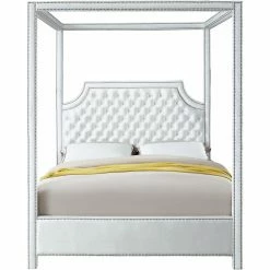 Brand new 🌟 King Meridian Furniture Inc Rowan Tufted Canopy Bed With Nailhead Trim ⌛ -Beds Shop detail6MERI598