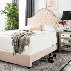 Brand new 🧨 Queen Safavieh Beckham Upholstered Panel Bed 🛒 -Beds Shop detail6SAV9632