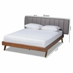 New ✨ King Baxton Studio Brita Walnut Wood Bed With Upholstered Headboard 😍 -Beds Shop detail6WSI4608
