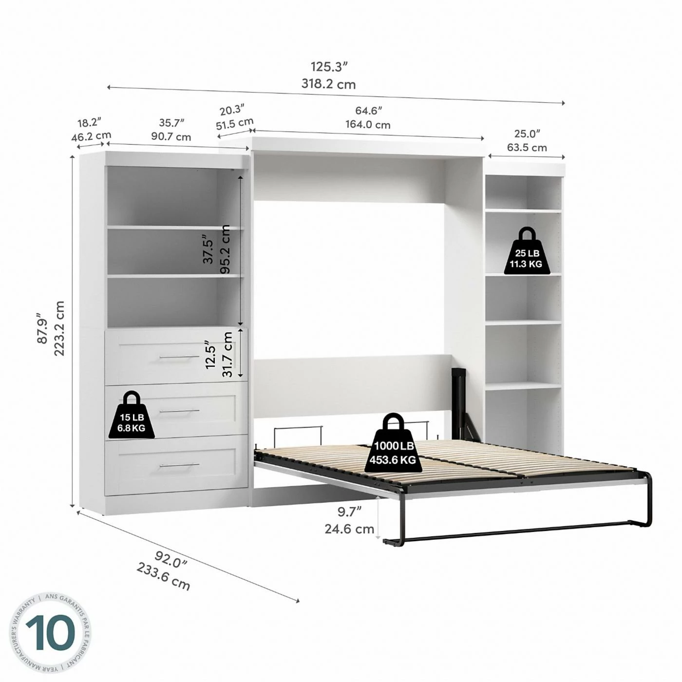 Discount π Queen Bestar Pur Murphy Wall Bed With One 5-Shelf And One 3-Drawer/Shelf Storage Unit π 12 Discount π Queen Bestar Pur Murphy Wall Bed With One 5-Shelf And One 3-Drawer/Shelf Storage Unit π - Image 10