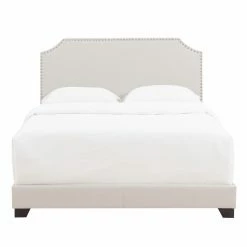 Outlet 🎁 Queen HomeFare Clipped Corner Upholstered Low Profile Bed 🔥 -Beds Shop detail7HOMM2141