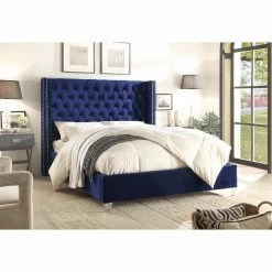 Coupon 😍 King Meridian Furniture Inc Aiden Velvet Platform Bed ⌛ -Beds Shop detail7MERI458