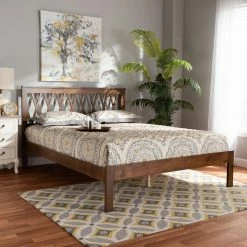 Buy 😍 Queen Baxton Studio Malene Mid-Century Modern Platform Bed 😉 -Beds Shop detail7WSI4683