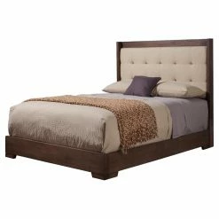 Coupon 🧨 Queen Alpine Furniture Savannah Upholstered Panel Bed - Pecan ❤️ -Beds Shop detailALPE328
