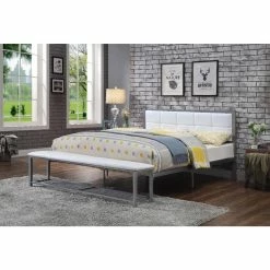 Deals 👏 Queen Furniture Of America Arabel Faux Leather Platform Bed With Bench 🛒 -Beds Shop detailENLB5404