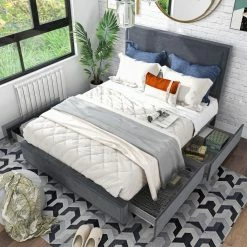 Coupon ✨ Queen Furniture Of America Metrolia 4-Drawer Upholstered Platform Bed - Full - Gray 😀 -Beds Shop detailENLB5657