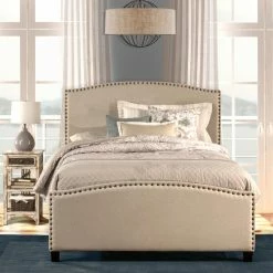Promo 🎉 King Hillsdale Furniture Kerstein Nail Head Upholstered Panel Bed 🎁 -Beds Shop detailHL4550