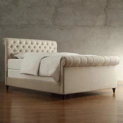 Flash Sale 🤩 King Weston Home Ellesmere Tufted Upholstered Sleigh Bed 😍 -Beds Shop detailHME2863