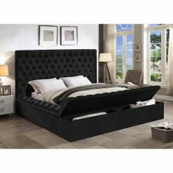 Promo 🛒 King Meridian Furniture Inc Bliss Velvet Platform Storage Bed 🎉 -Beds Shop detailMERI459
