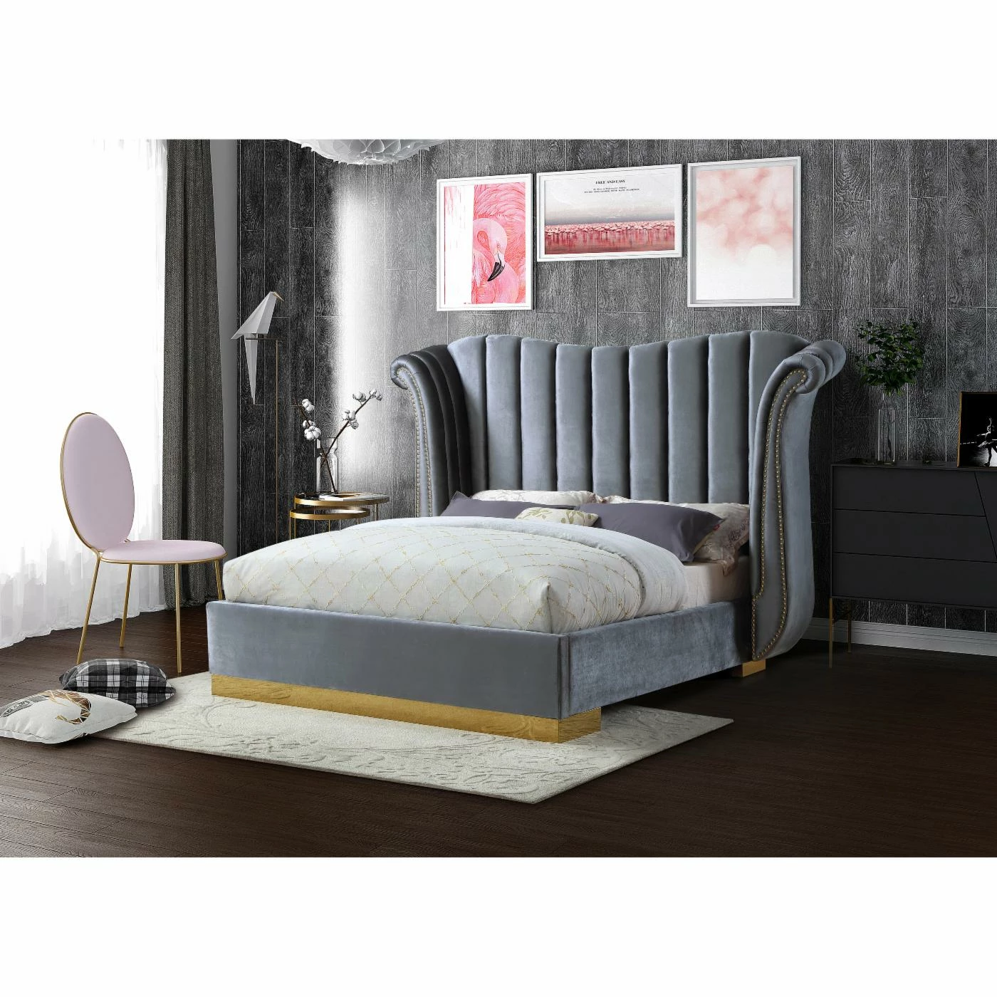 New β King Meridian Furniture Inc Flora Upholstered Wingback Low Profile Bed With Nailhead Trim π₯ 5 New β King Meridian Furniture Inc Flora Upholstered Wingback Low Profile Bed With Nailhead Trim π₯ - Image 3