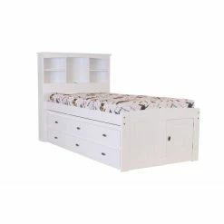 Top 10 🔥 OS Home And Office Furniture Solid Pine Twin Captains Bookcase Bed With 6 Spacious Under Bed Drawers In Casual White 👍 -Beds Shop detailOLP323
