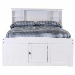 Best deal 🥰 Full/Double OS Home And Office Furniture Solid Pine Full Sized Captains Bookcase Bed With 6 Spacious Under Bed Drawers In Casual White 🛒 -Beds Shop detailOLP328