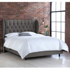 Best Pirce 🤩 Skyline Furniture California King Tufted Wingback Linen Upholstered Bed 🤩 -Beds Shop detailSKY1395